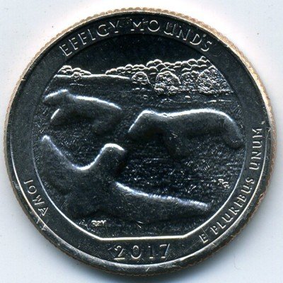 Монета 25 центов 2017 г. Парки США. Национальный памятник Эффиджи-Маундз. 